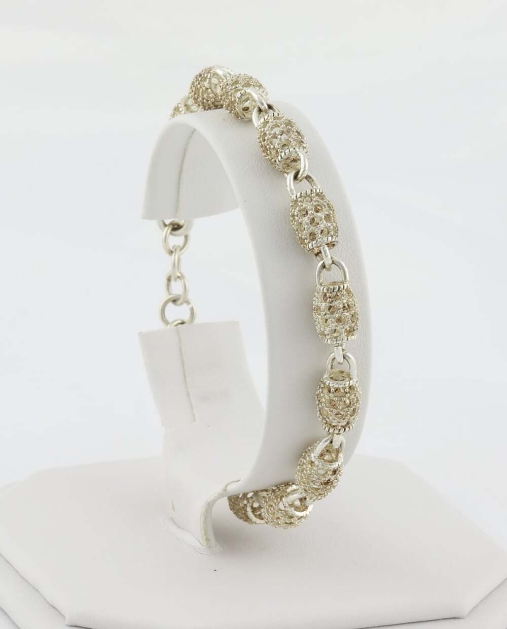 Sterling Silver Filigree Honeycomb Barrel Bracelet 7 1/2" to 8" inch